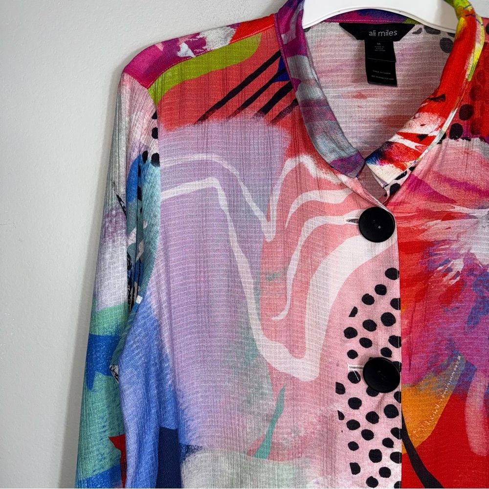 Ali Miles Button Front Tunic Blouse Top-Art to Wear-Multicolor-Medium - Picture 3 of 10